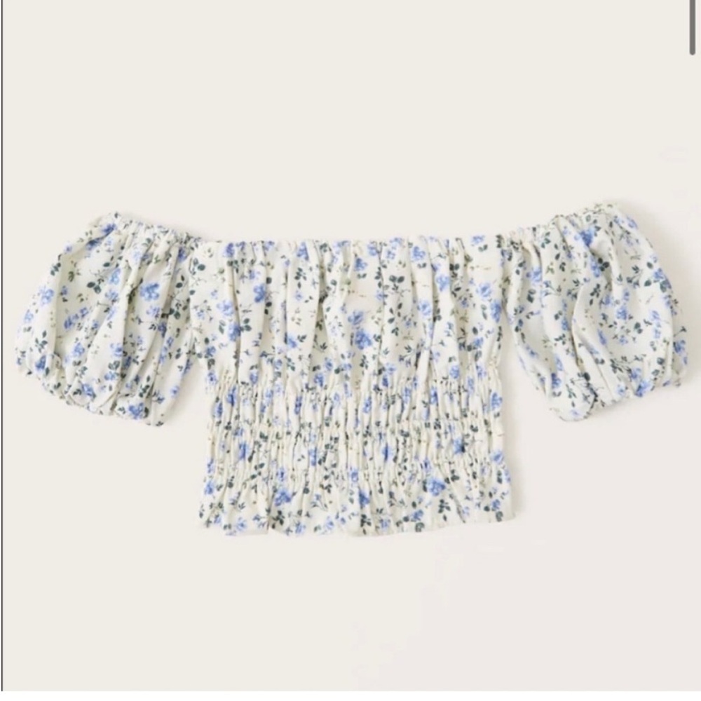 Abercrombie Floral Off-Shoulder Top - Blue and White